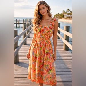 Lands End Tropical Floral Tie-Shoulder Sundress